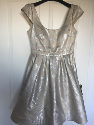 Design Partykleid, Kleid silber beige Kay Unger New York , Gr. 10,  M, 38/40