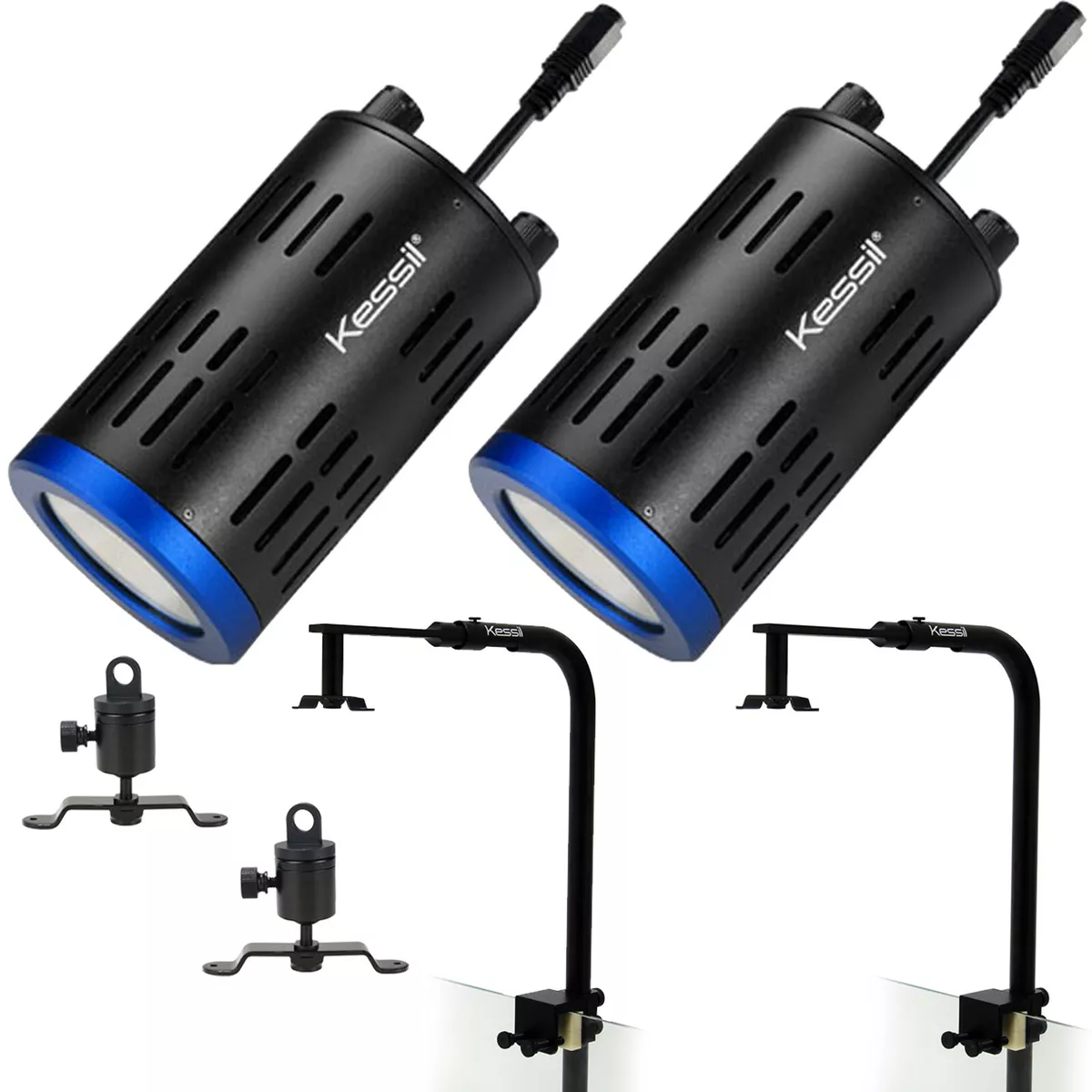 2x Kessil A160WE Tuna Blue LEDs & 2x Mounting Arm & 2x Full Angle Adapter Bundle