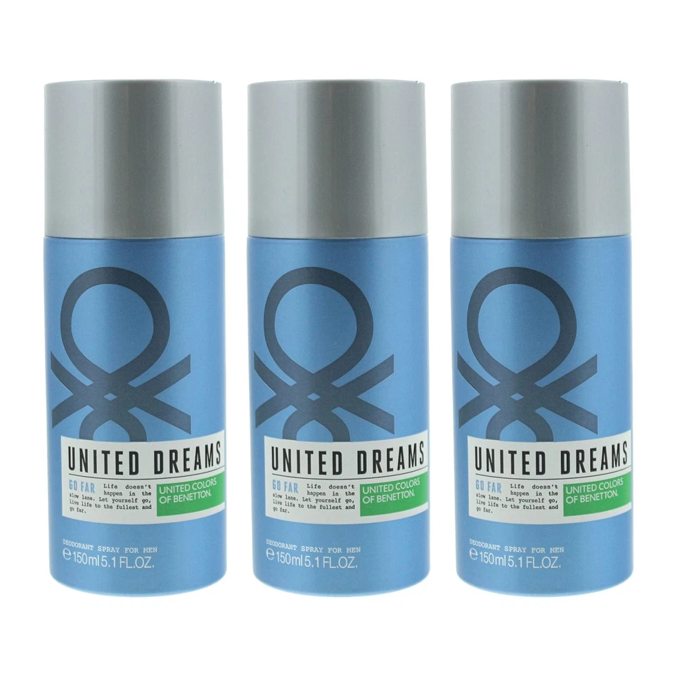 Benetton United Dreams Go Far Deodorant Spray 150ml For Men X 3