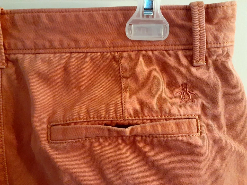 Pantalones Cortos Originales Penguin Para Hombre Cintura 31.5" Coral Frontal Plano Chino Bolsillos Informales  Foto 3 de 4