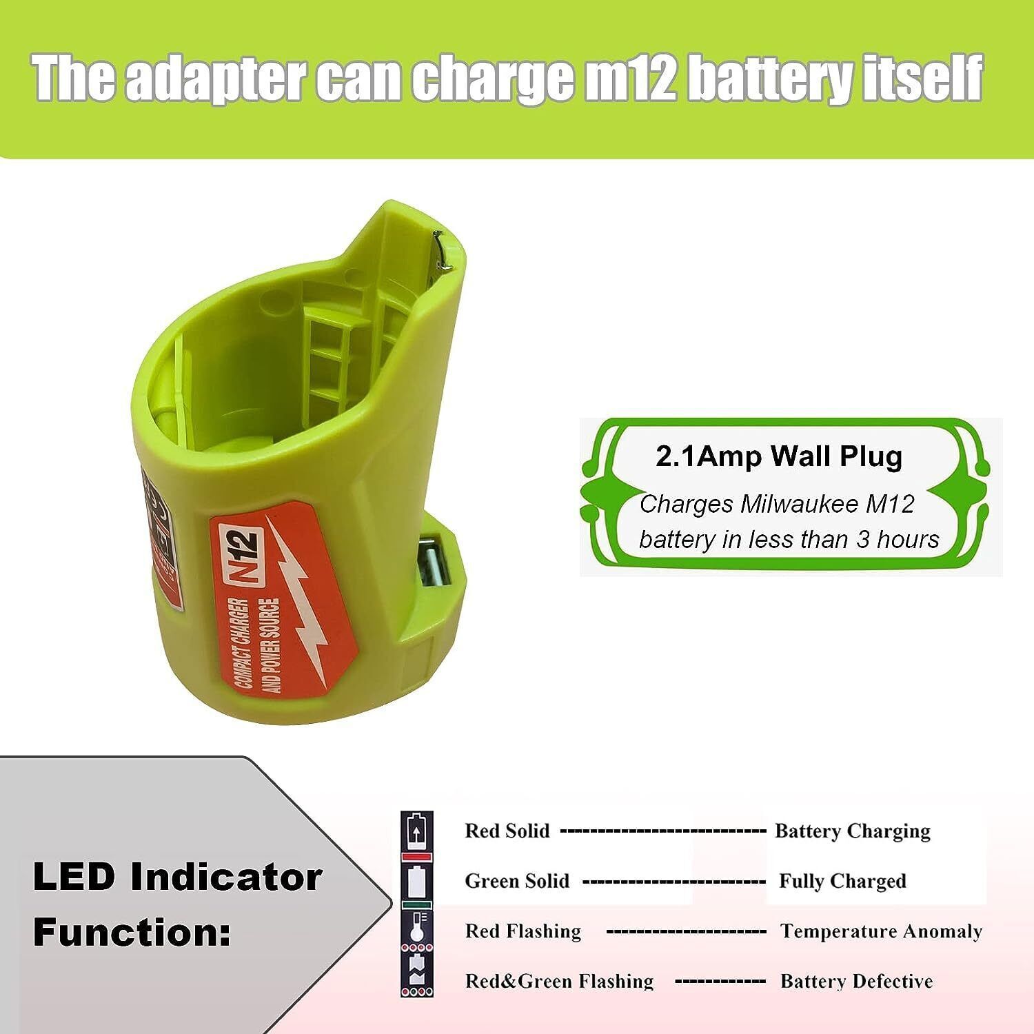 M12 for Milwaukee 12V USB Battery Charger Adapter for Milwaukee Heated