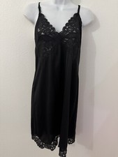 Vintage Chemise Slip Dress Lace Midi Black Nylon Vanity Fair Medium M