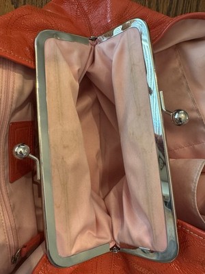 Vintage Coach Signature Patent KissLock Frame Purse Handbag Coral