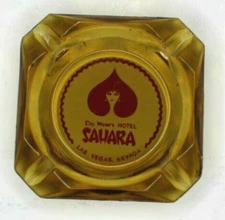 Del Webbs Hotel Sahara Las Vegas Casino Amber Glass Ashtray Vintage Lady Logo