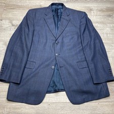 Stafford Blazer Mens 44R Navy Blue Windowpane Wool Sport Coat Business Formal