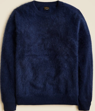 NWT J.Crew Navy 100 Brushed Cashmere Crew Sweater Hairy Cozy Men Blue New