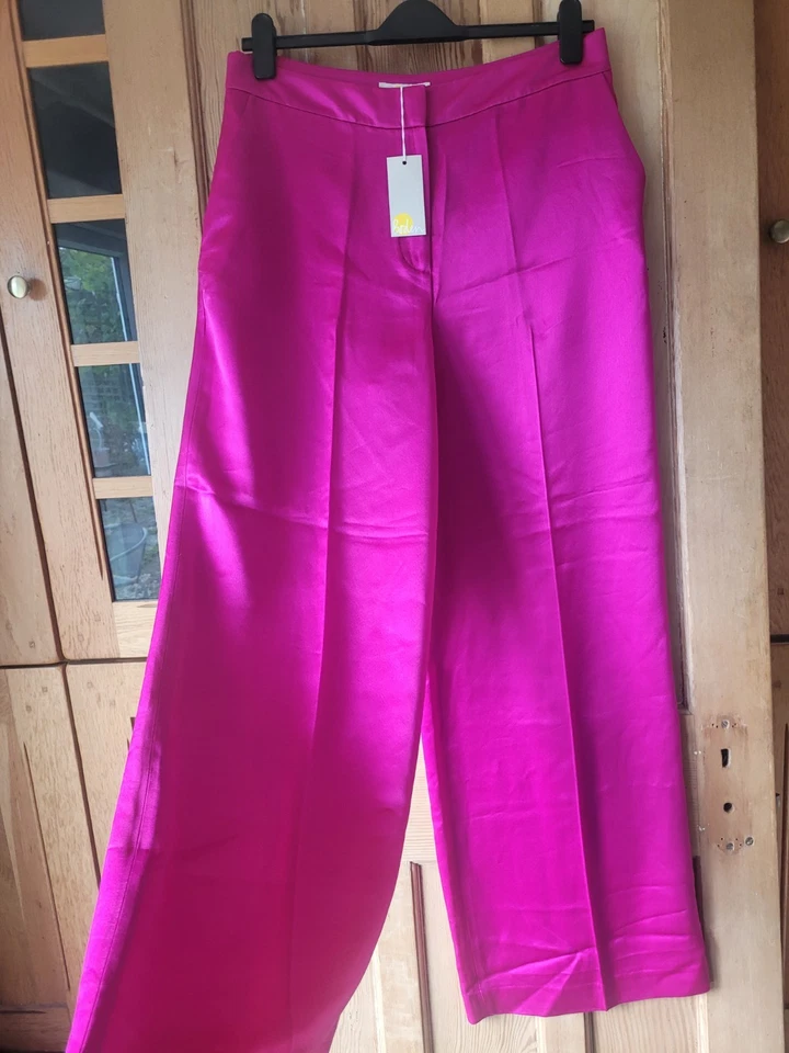 BNWT Boden Wide Leg Satin Trousers Sz 16 R Fuchsia - Image 3 of 4