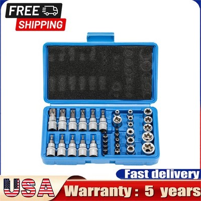 Torx Bit Socket Set 34 Piece 3/8 Drive Male Female E-Torx Chrome Finish Gearzaar
