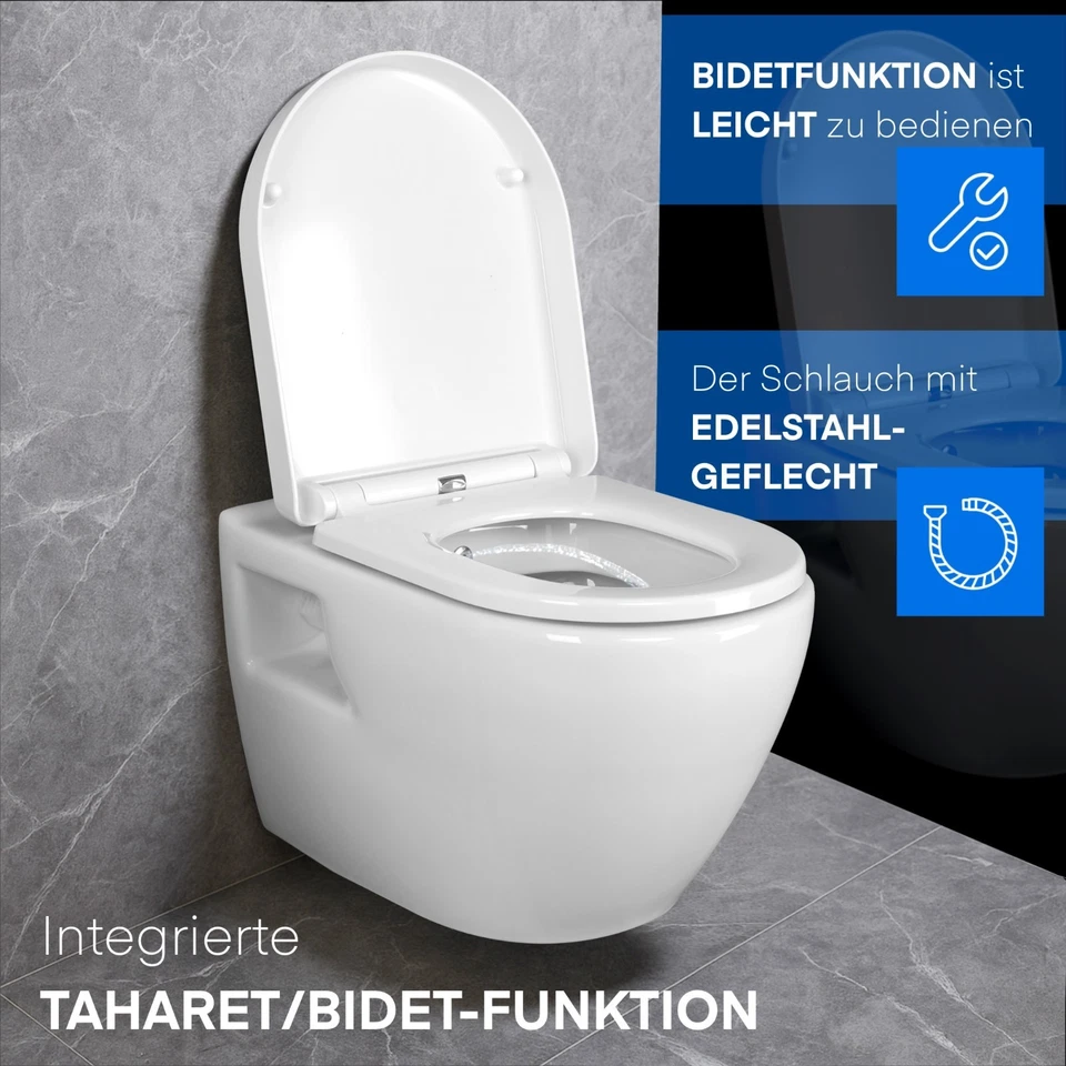 Dusch-WC Taharet Bidet-Funktion & Softclose WC-Sitz, Hänge WC Toilette Weiß - Bild 3 von 4