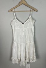 Zara Basic White Boho Festival Beach Mini Dress Lace With Embroidery Size Small