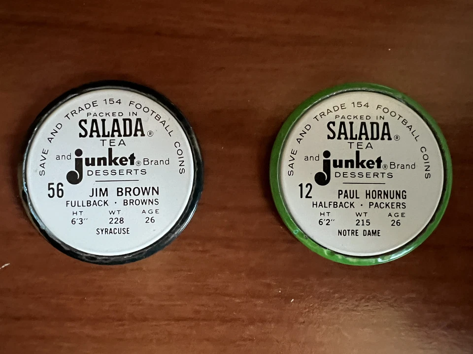 Monedas de fútbol americano Salada Tea 1963: Jim Brown y Paul Hornung Foto 2 de 2