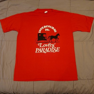 Vintage 80s Intercourse PA Lovers' Paradise Funny T-Shirt Mens XL Single Stitch