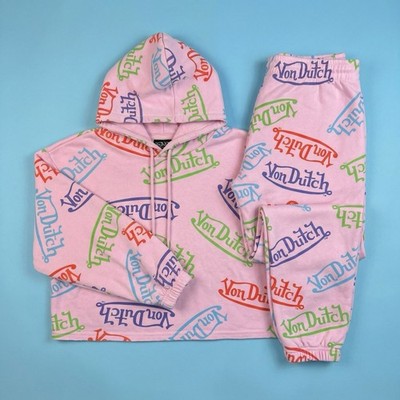 Von Dutch Pink Multicolor Logo Print Sweatsuit Set Hoodie & Pants