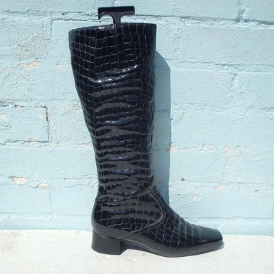 Gabor Leather Boots UK Eur 37 Womens Croc Patent Black Boots