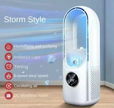 Portable USB Air Cooler Leafless Electric Fan 6 Speed Silent Timer Air Condition