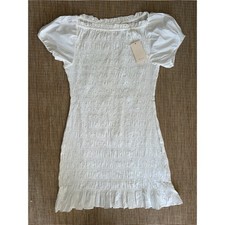 NWT Doen Rizzo Cotton Poplin Smocked Puff Short Sleeve Mini Dress Salt White