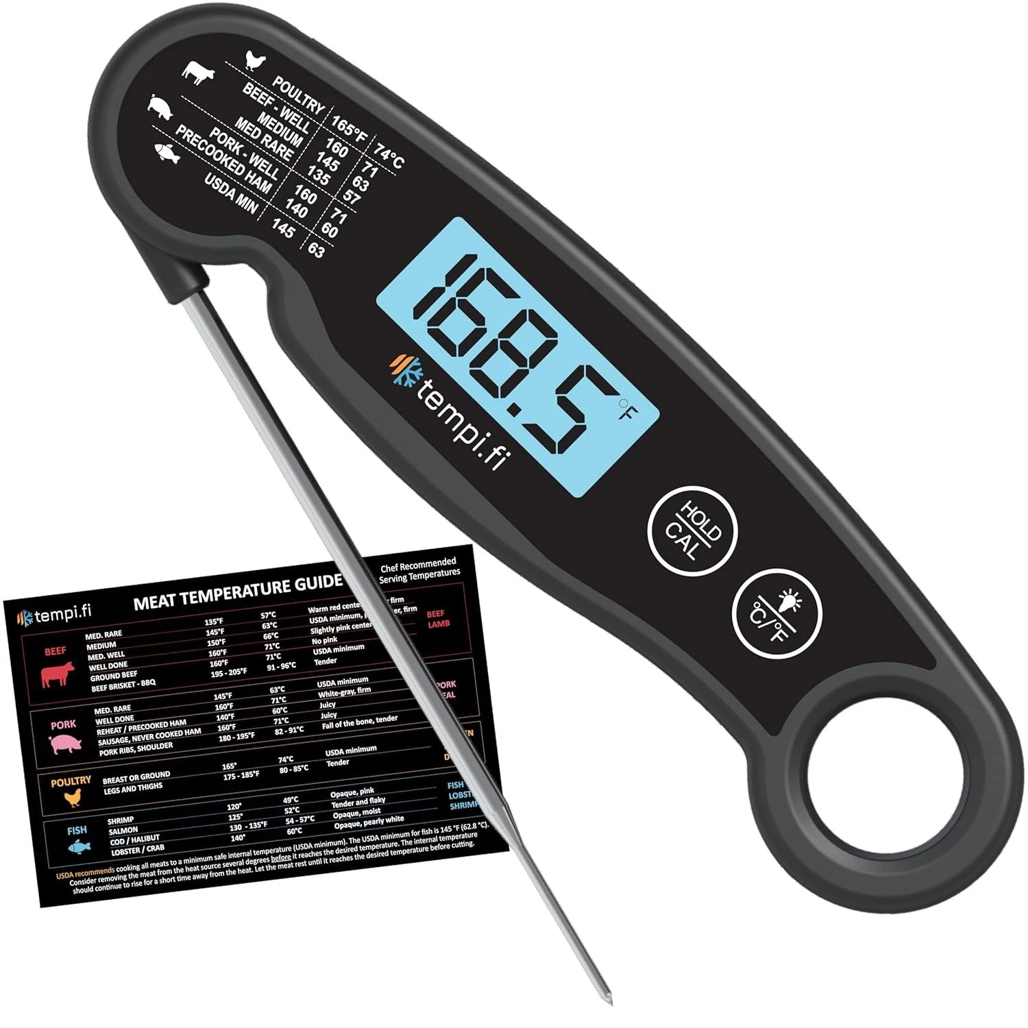 Instant Read Thermometer | Ultra-Fast & Waterproof | Bright Backlight & Food ...