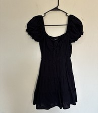 Shein black puff sleeve tiered mini dress size small
