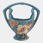 Roseville Magnolia Blue 1943 Mid Century Modern Pottery Ceramic Basket 383-7