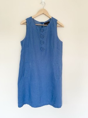 Great Plains London Cornflower Blue 100% Linen Lined Shift Dress Size L Summer