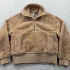 Varley Womens Tan Half Zip Borg Fleece Pullover Sweatshirt Small Gold Zipper
