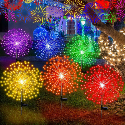 6 Pcs Christmas Solar Firework Stake Lights 180 LED 8 Modes Solar Waterproof LED