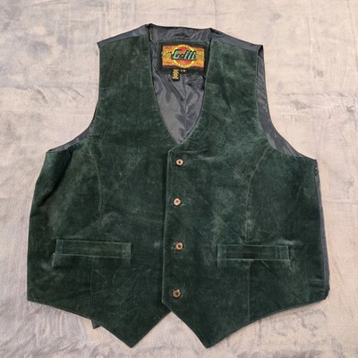 G-III Global Identity Suede Leather Vest Mens Large Green Waistcoat Button Front