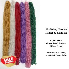 Czech 11/0 Seed Beads Silver Lined Hanks Plum Color 12 Strings