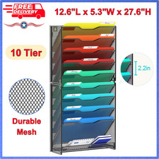 10Pockets Hanging Wall Mount File Organizer Holder Paper Folder Mesh Metal Black