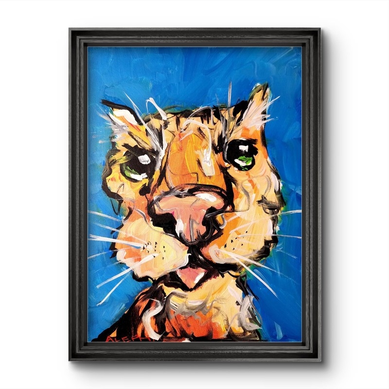 Original Abstract Cat Painting Canvas Neo Expressionist Fine Art Decor 16x12