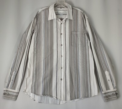 Tom Thompson Men's XL Gray White Striped Long Sleeve Button Shirt FAST Shipping