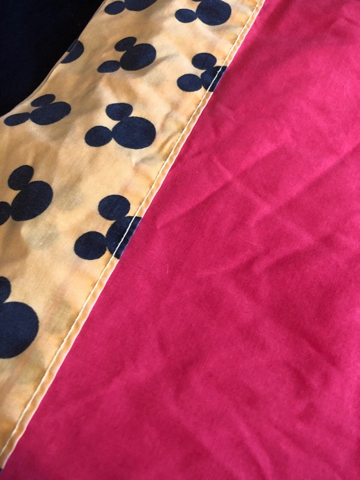 VINTAGE DISNEY MICKEY MOUSE Yellow And Salmon/Coral/Red TWIN FLAT SHEET - Image 2 of 4