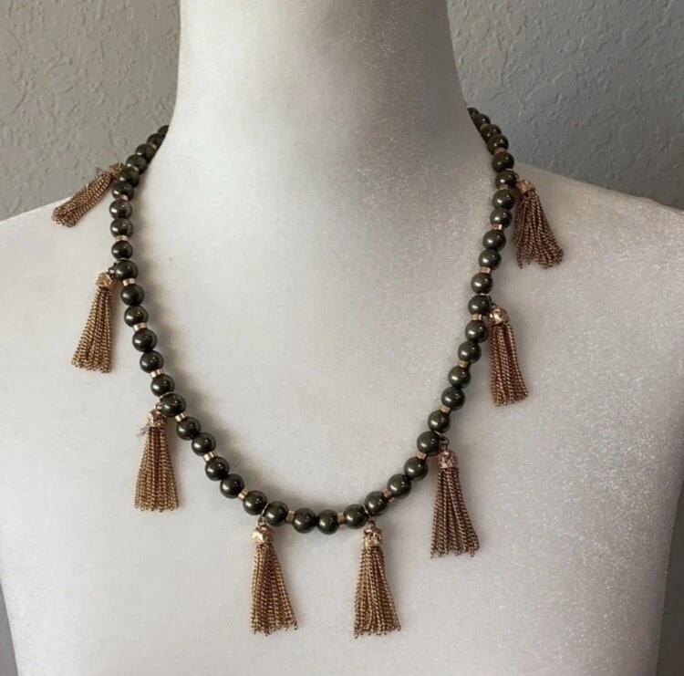 Collar Kendra Scott Vanina Oro Rosa Pirita Cuentas Borla Flecos Capas Nuevo con Etiquetas Foto 4 de 4