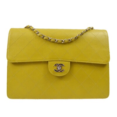 Chanel Yellow Green Calfskin Single Flap Shoulder Bag 172927