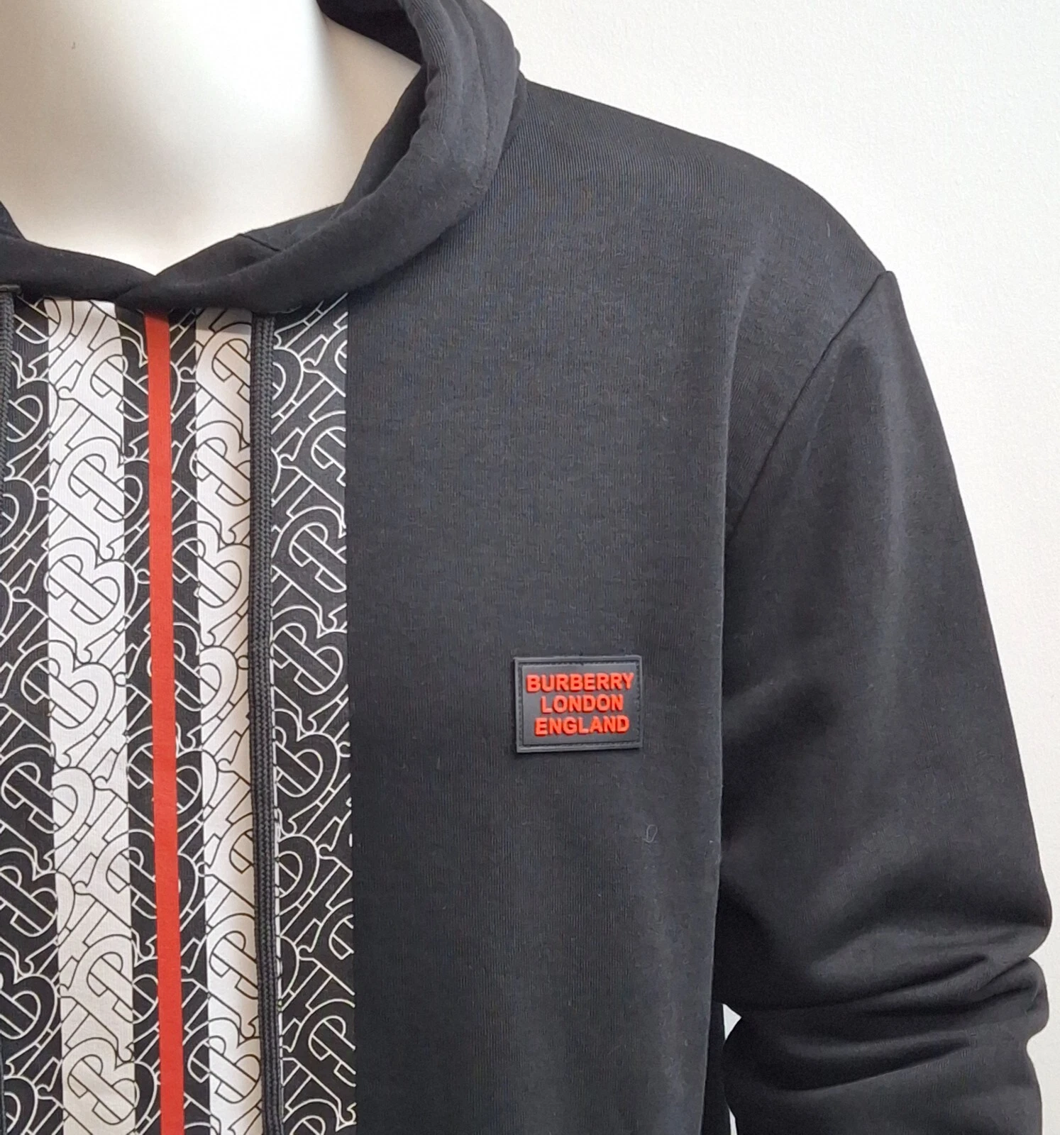 Burberry Felpa con cappuccio e jersey di cotone a righe con stampa logo Nero