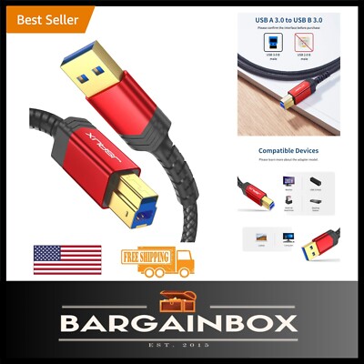 10ft USB 3.0 Printer Cable - High-Speed Braided Type A to B for Fast Transfers