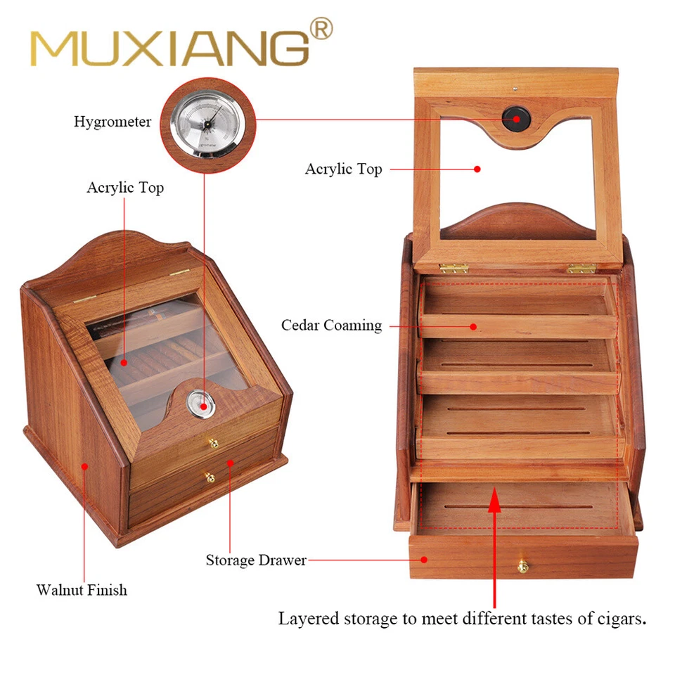 MUXIANG Zigarrenhumidore Schrank Zedernholz Zigarrenbox für 100 bis 150 Zigarren - Bild 3 von 4