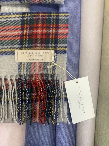 Lochcarron 100% Lambswool tartan Scarf | Stewart Dress Grey | Made in Scotland - Picture 7 of 8