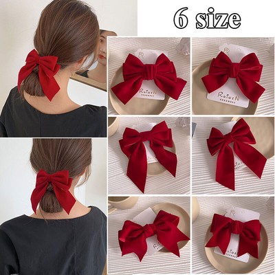 4 Stück Haarspangen Mit Langem Schwanz – Schwarz Und Rot, Elegante Schleifen-Spangen Für Frauen
