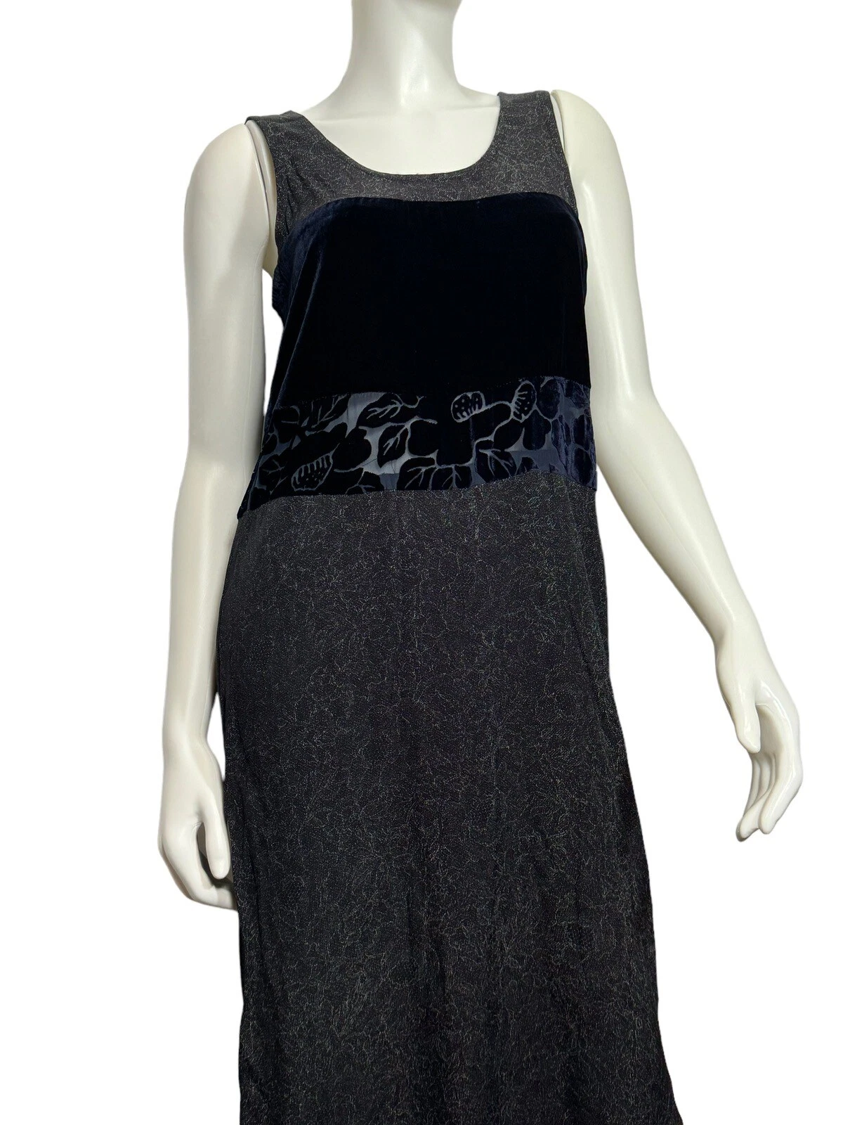 OFF WHITE Maxi Abito Limone Santa Monica Velluto Blu Medio Lungo Grigio Rayon Seta Patchwork