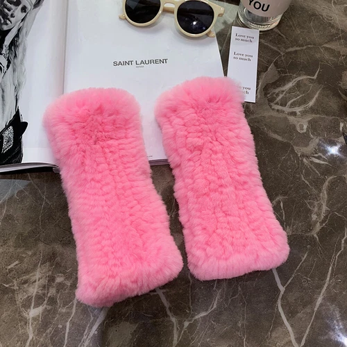 Womens Winter Real Rabbit Fur Gloves Knitted Stretch Fingerless Mitten Gloves - Picture 90 of 102