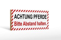 Holzschild Hinweis 27X10 Cm Achtung Pferde Bitte Abstand Deko Schild Wooden Sign