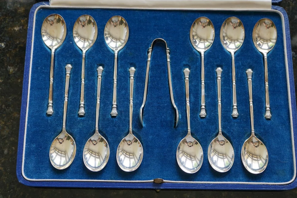 Set of 12 Cased Solid Silver Teaspoons Nips by Josiah Williams Co 138g