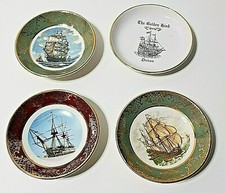 Group saucer plates 3 Falcon ware 1 Britannia  4" tall ships nautical design