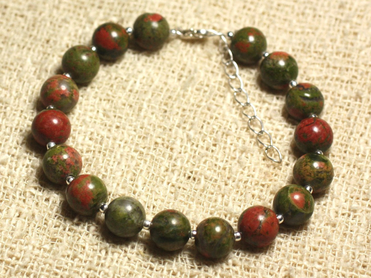 Bracelet unakite 8mm en argent 925 le cadeau d'anniversaire idéal pour femme et homme