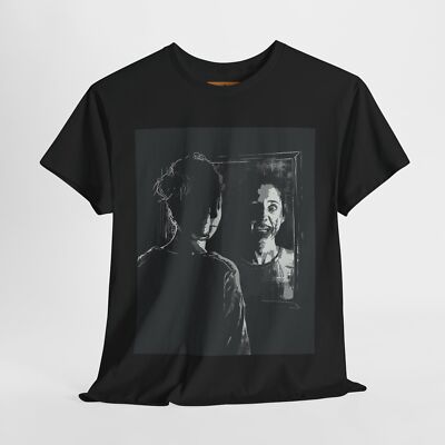 Twisted Mirror Reflection T-Shirt   Distorted Face and Eerie Grin Horror Art