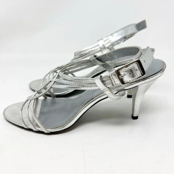 SANDALIAS VEGANAS FIONI NIGHT PLATEADAS ELEGANTES IMITACIÓN CUERO TACONES DE FIESTA PARA MUJER TALLA 9 Foto 4 de 4