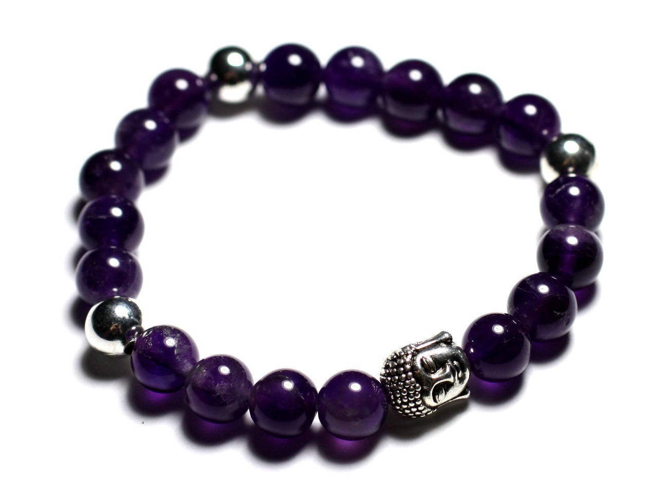 Bracelet bouddha en améthyste naturelle et perles de 8mm pour homme et femme