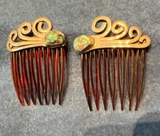2 TWO Vintage Handmade Silver And Turquoise Hair Combs