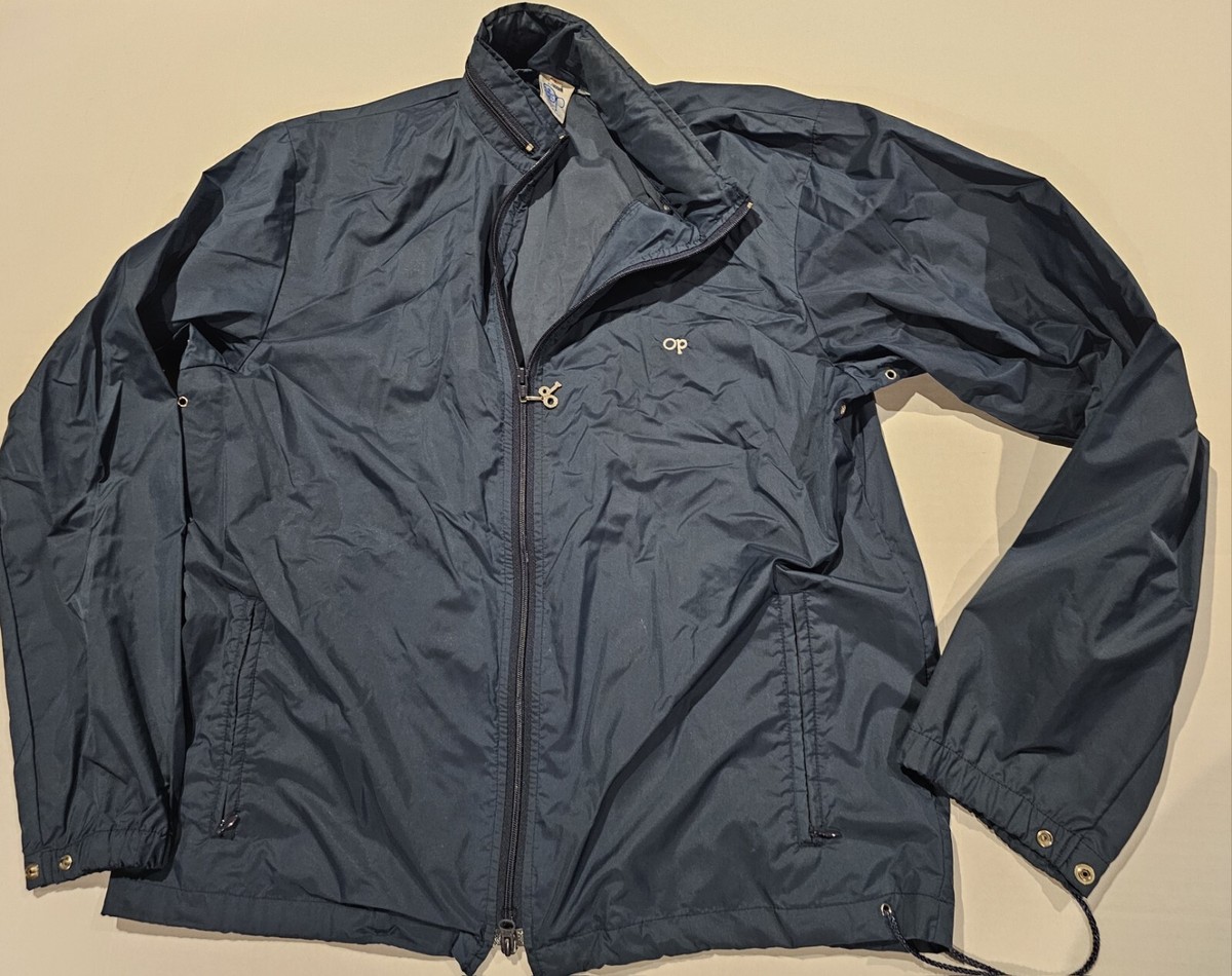 Vintage Ocean Pacific OP Jacket Navy Blue Weather Wear Windbreaker 